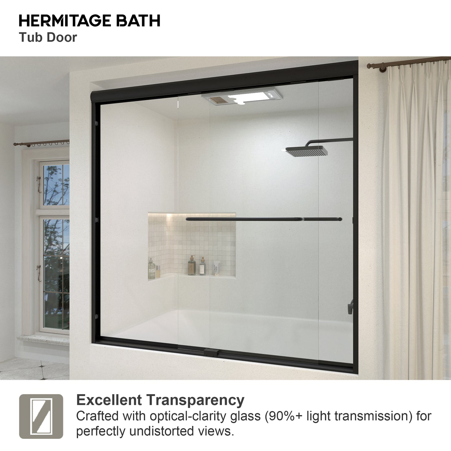 Akoasm 60 in. W x 56 in. H Sliding Bath Tub Door in Semi Frameless with Clear Glass