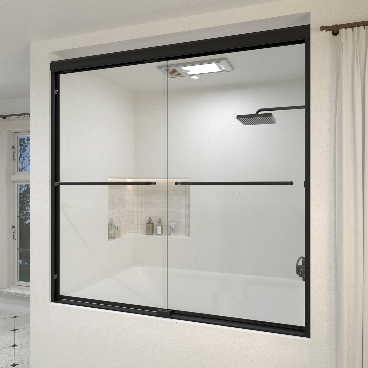 Akoasm 60 in. W x 56 in. H Sliding Bath Tub Door in Semi Frameless with Clear Glass