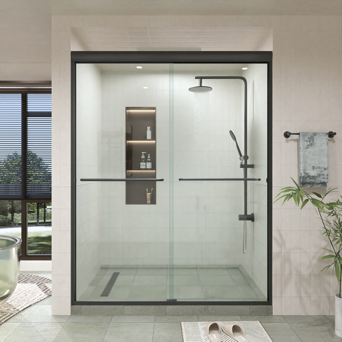 60 in. W × 76 in. H Sliding Semi-Frameless Shower Door with Clear Glass