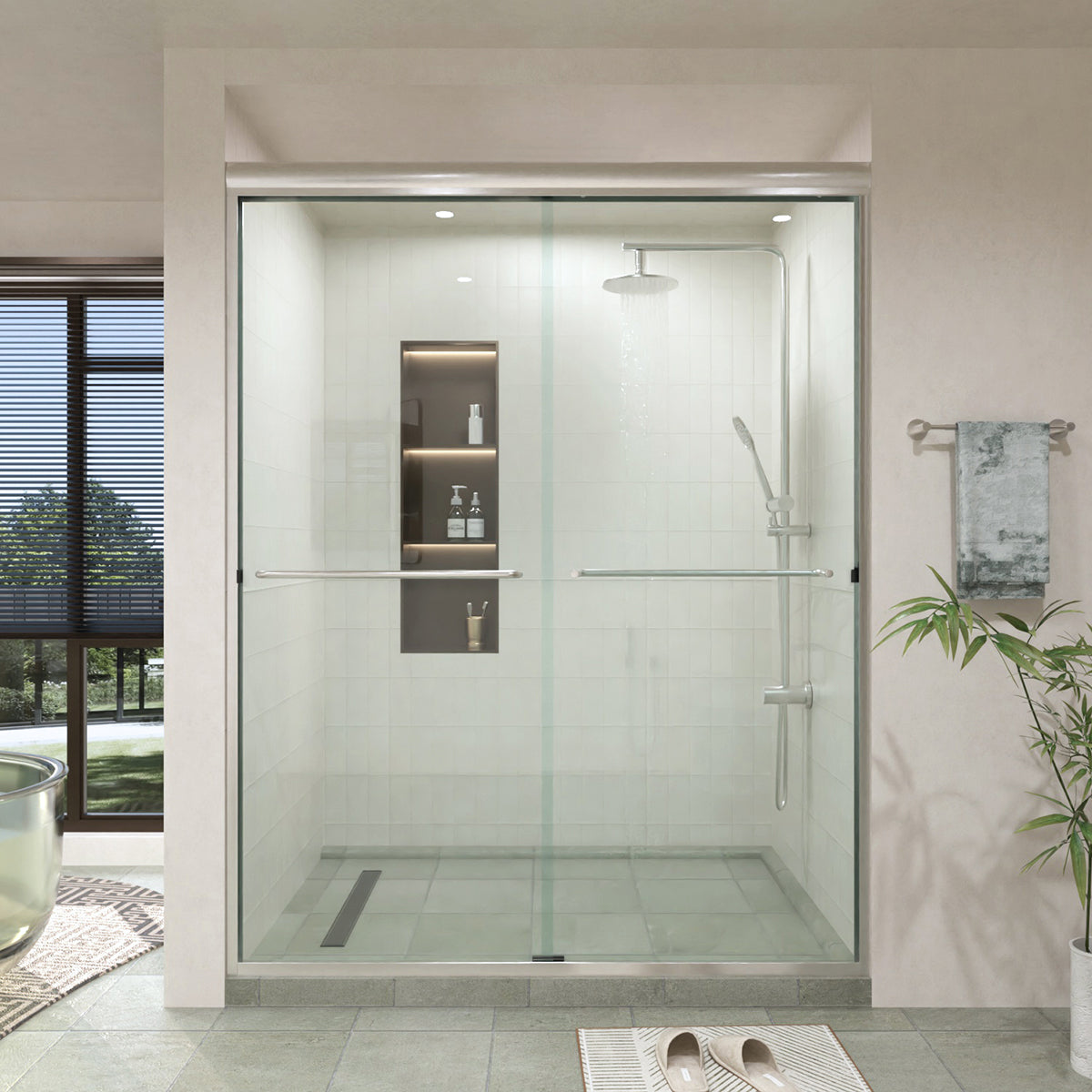 Stria 60 in. W x 72 in. H Sliding Framed Shower Door with Clear Glass