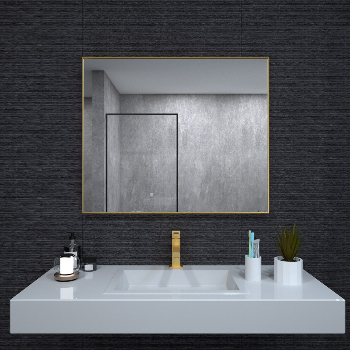 Niveal SE Series Aura Rectangular Framed Wall Bathroom Vanity Mirror