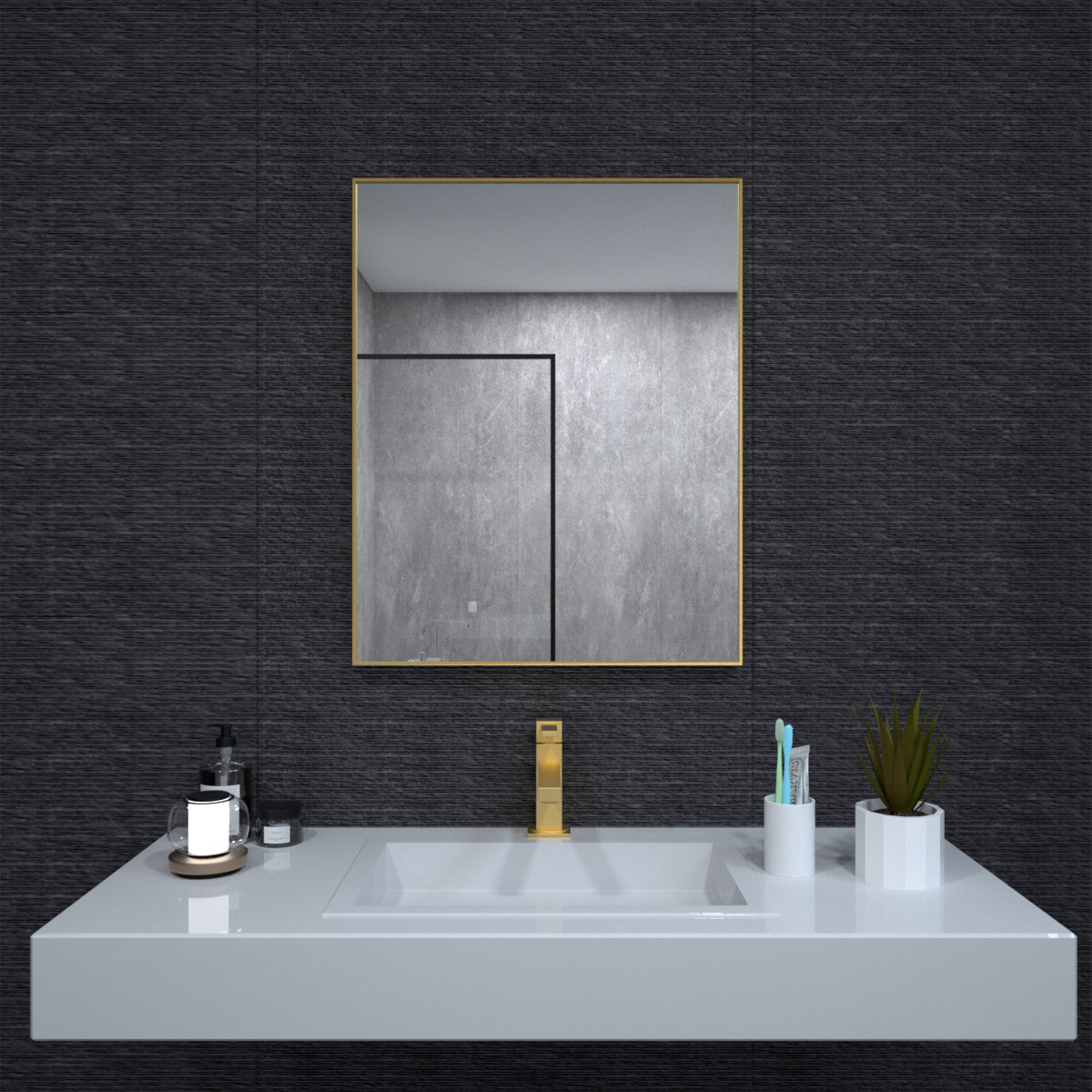 Niveal SE Series Aura Rectangular Framed Wall Bathroom Vanity Mirror