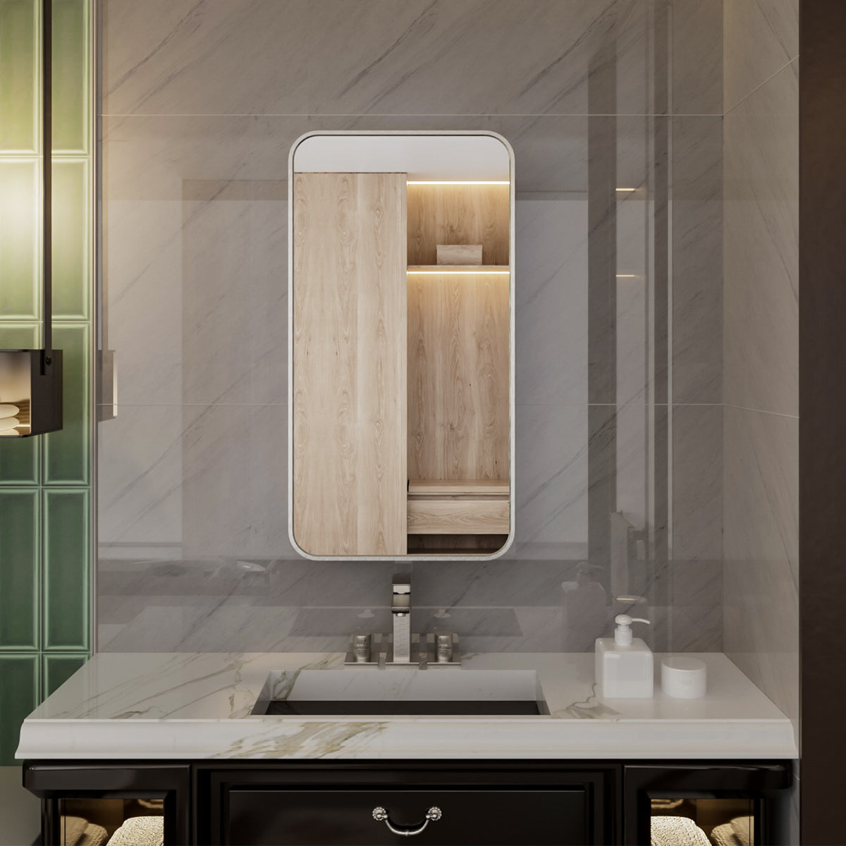 Niveal LUFM Series Rectangular Aluminum Framed Medicine Cabinet with Mirror