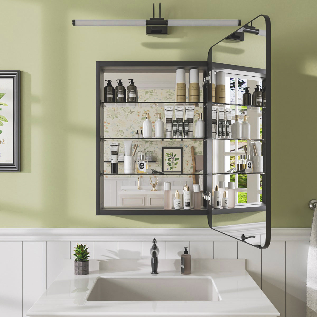 Niveal FMC Series Rectangular Aluminum Recessed/Surface Mount Framed Medicine Cabinet with Mirror