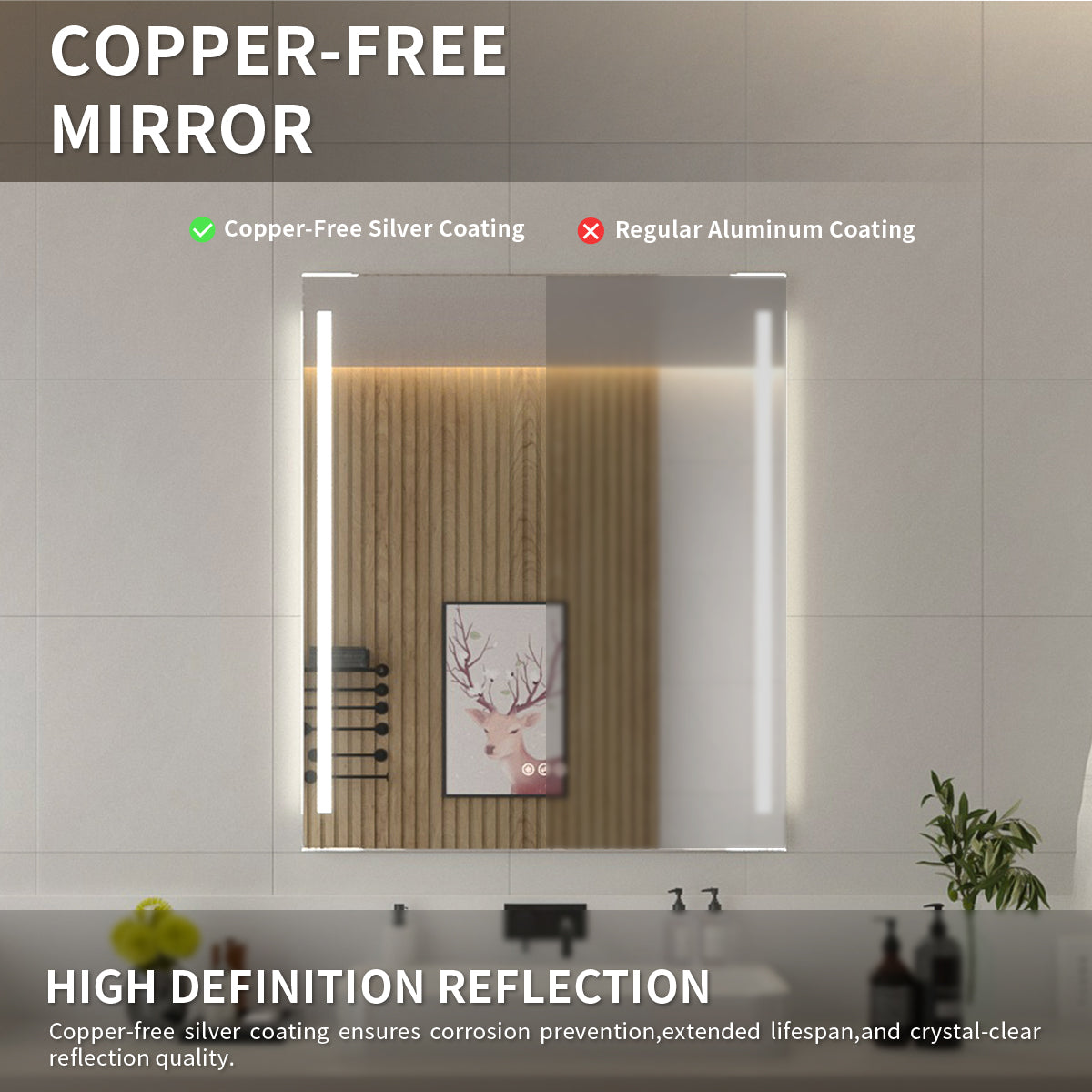 Niveal LMI02 Series Rectangular Frameless LED Wall Bathroom Vanity Mirror