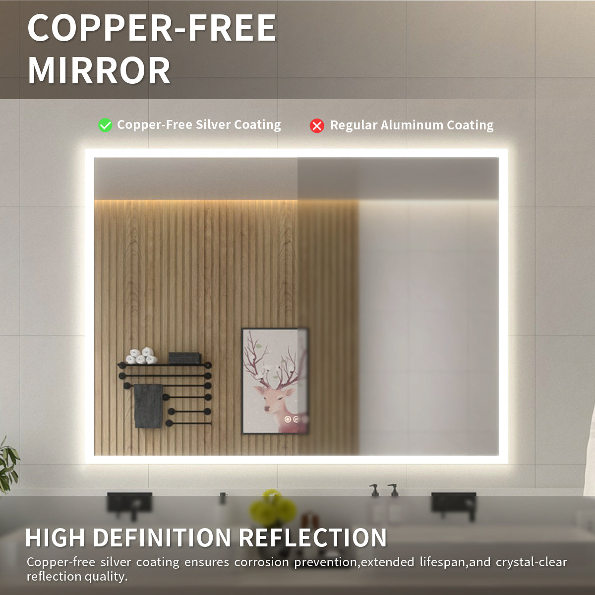 Niveal LMO Series Rectangular Frameless LED Wall Bathroom Vanity Mirror