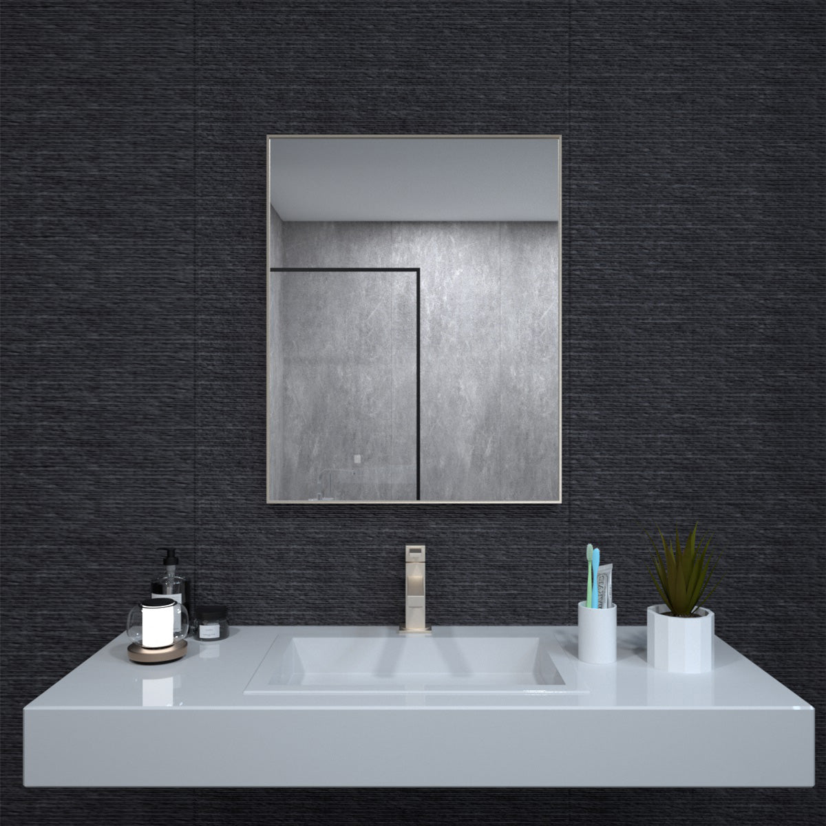 Niveal SE Series Aura Rectangular Framed Wall Bathroom Vanity Mirror
