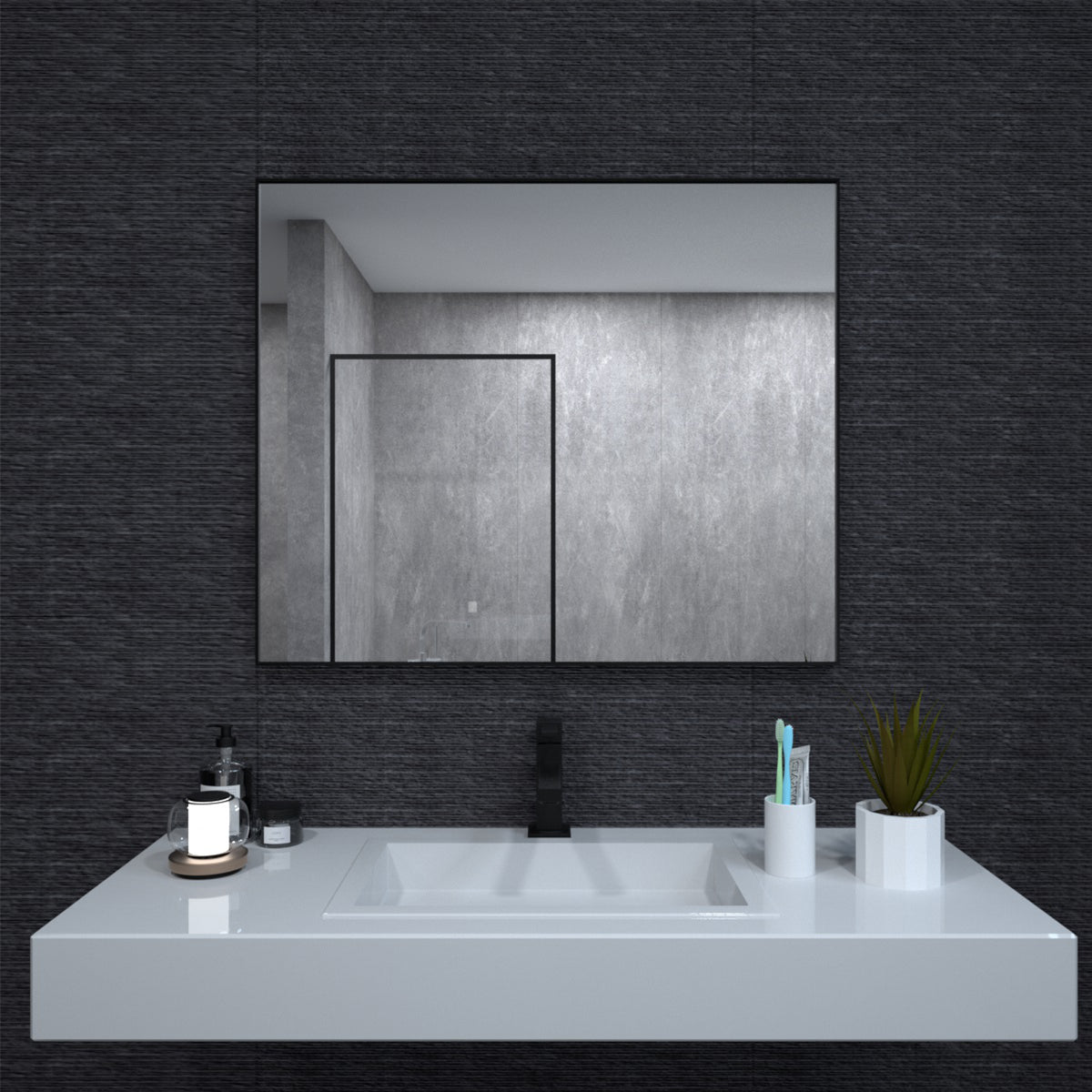 Niveal SE Series Aura Rectangular Framed Wall Bathroom Vanity Mirror