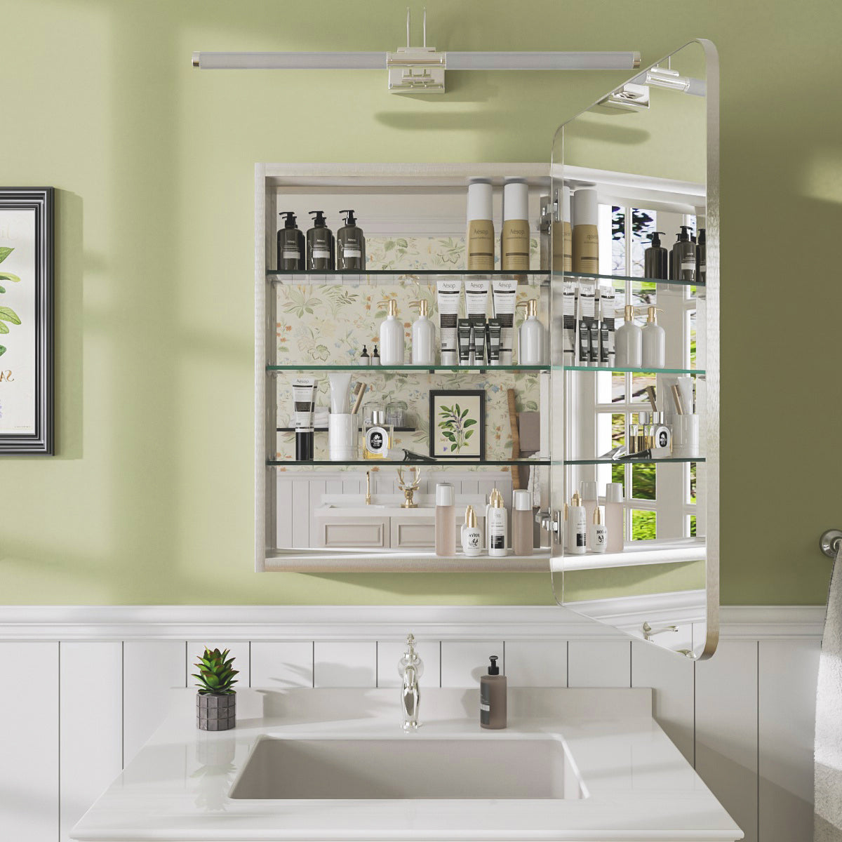 Niveal FMC Series Rectangular Aluminum Recessed/Surface Mount Framed Medicine Cabinet with Mirror