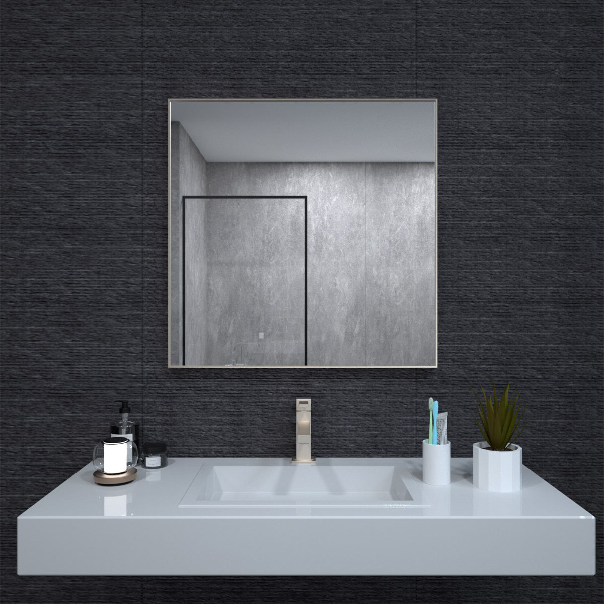 Niveal SE Series Aura Rectangular Framed Wall Bathroom Vanity Mirror