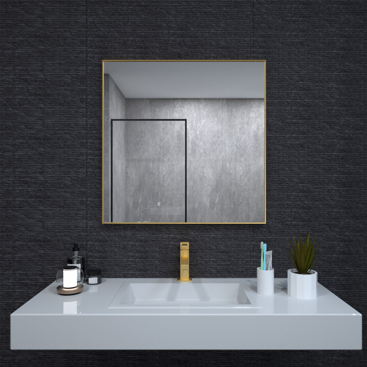 Niveal SE Series Aura Rectangular Framed Wall Bathroom Vanity Mirror