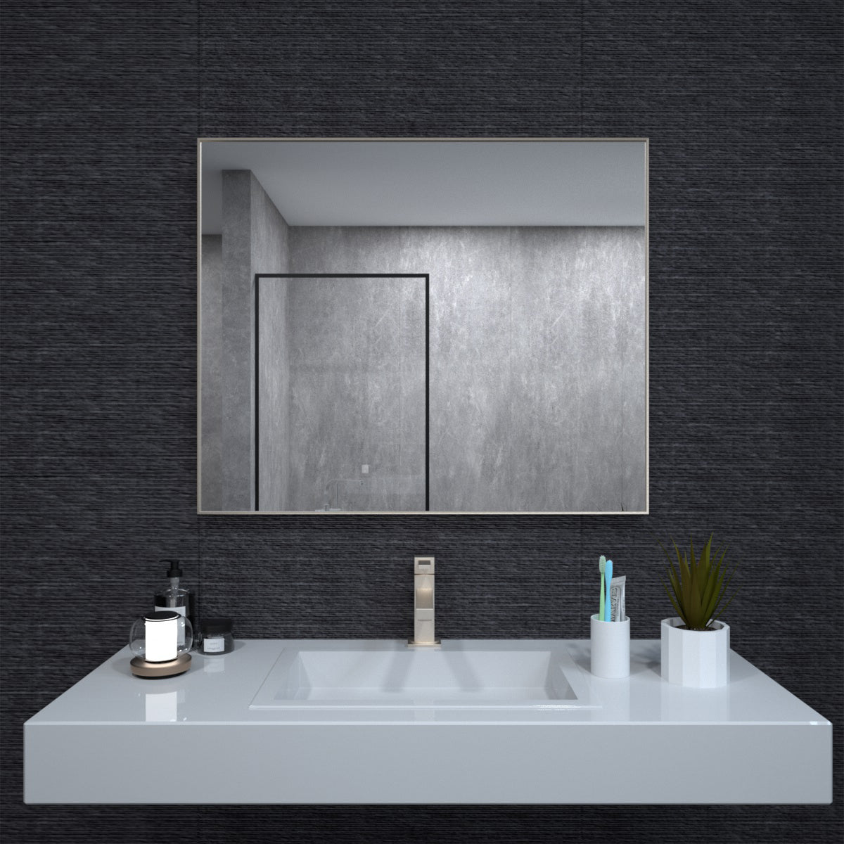 Niveal SE Series Aura Rectangular Framed Wall Bathroom Vanity Mirror