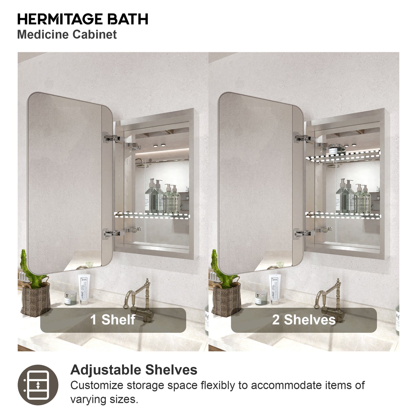 15 in. W. x 24 in. H Rectangular Framed Recessed/Surface Mount Medicine Cabinet with Mirror in Brushed Nickel