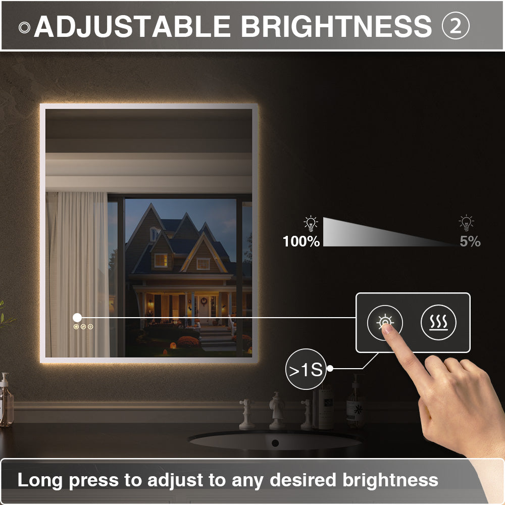 Shimmer Rectangular Frameless Anti-Fog LED Light Dimmable Wall Bathroom Vanity Mirror in Polished Crystal