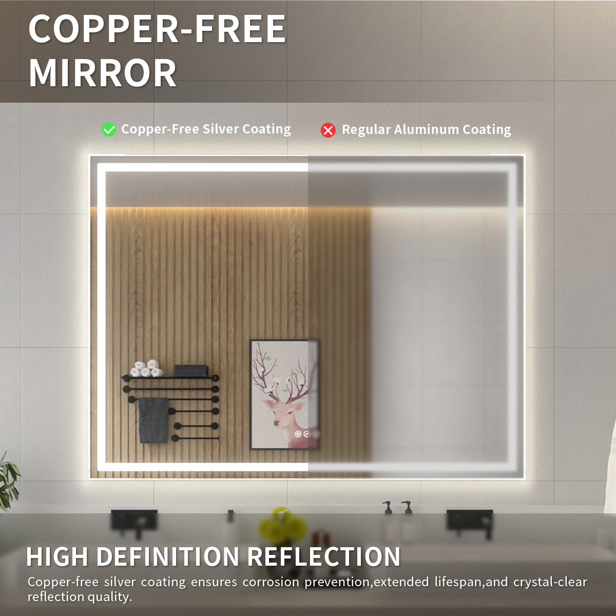 Niveal LMI Series Rectangular Frameless LED Wall Bathroom Vanity Mirror