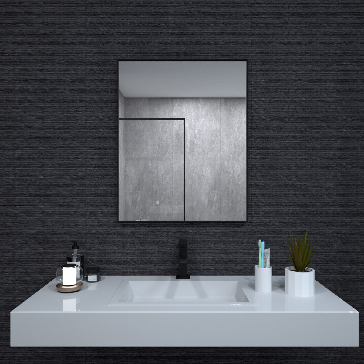 Niveal SE Series Aura Rectangular Framed Wall Bathroom Vanity Mirror
