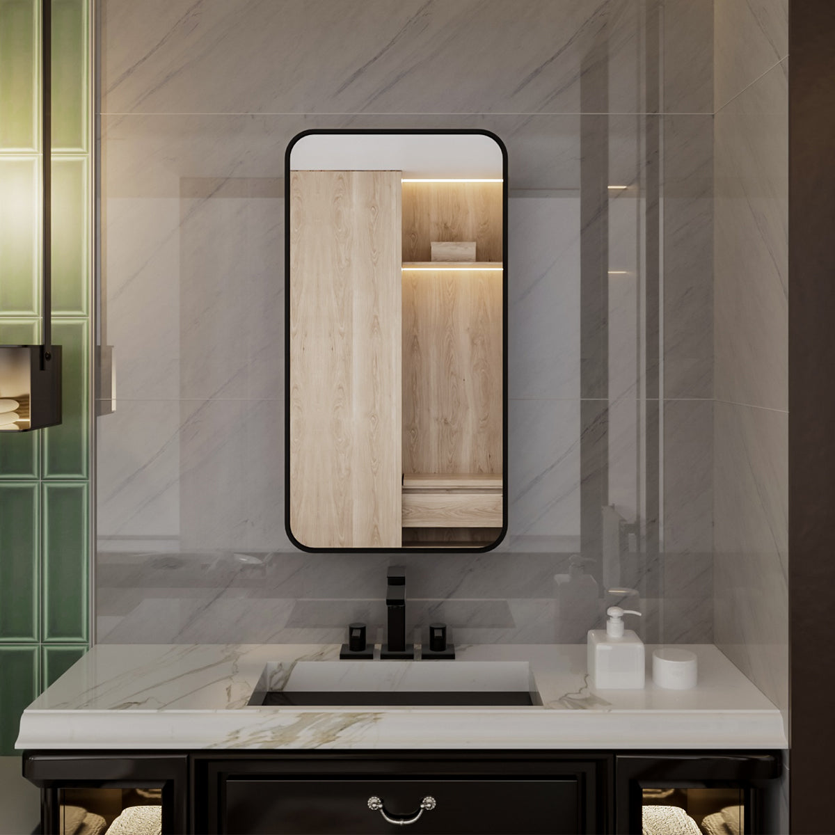 Niveal LUFM Series Rectangular Aluminum Framed Medicine Cabinet with Mirror