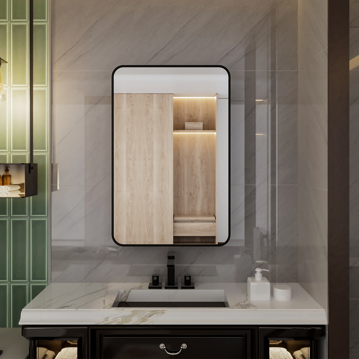 Niveal LUFM Series Rectangular Aluminum Framed Medicine Cabinet with Mirror