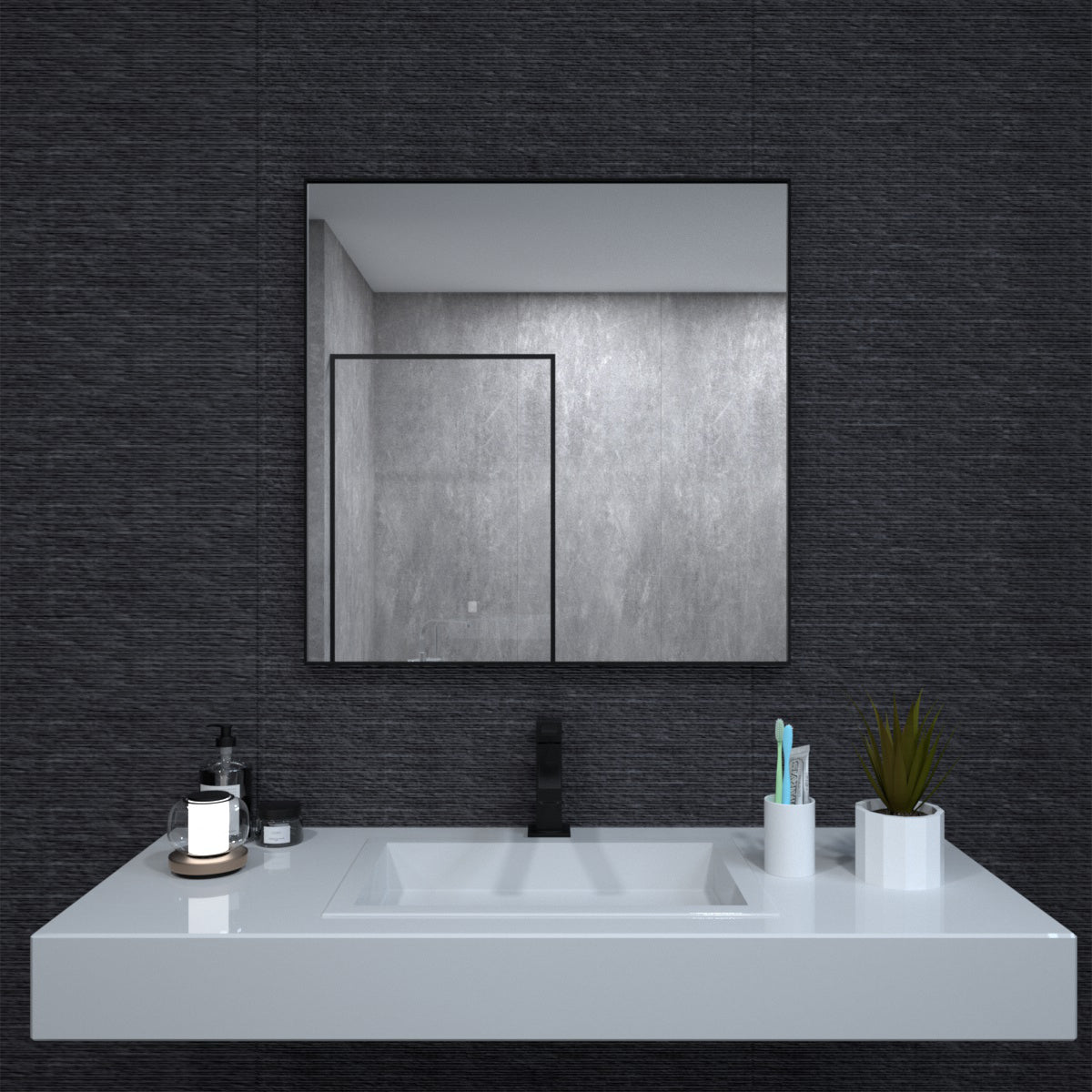 Niveal SE Series Aura Rectangular Framed Wall Bathroom Vanity Mirror