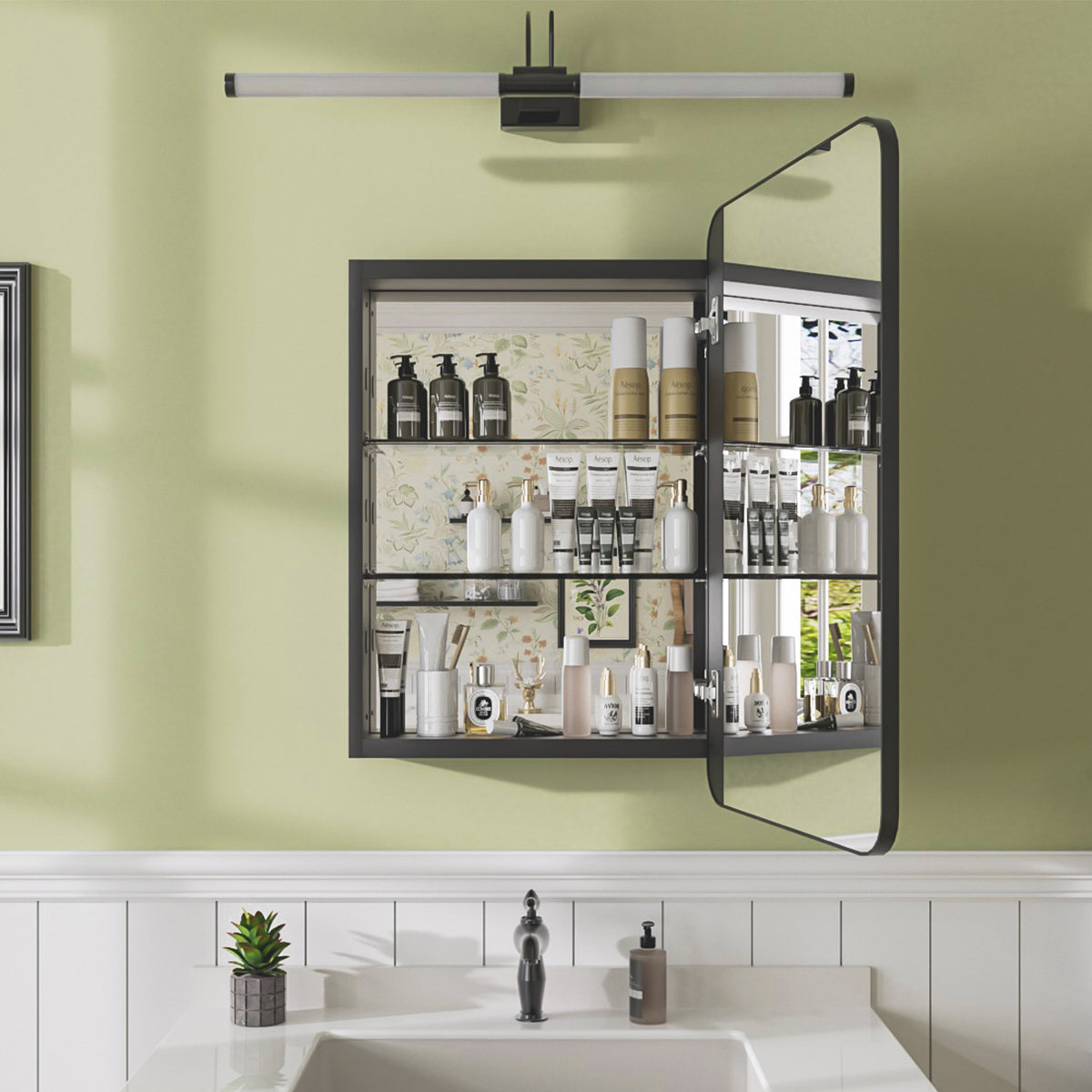 Niveal FMC Series Rectangular Aluminum Recessed/Surface Mount Framed Medicine Cabinet with Mirror