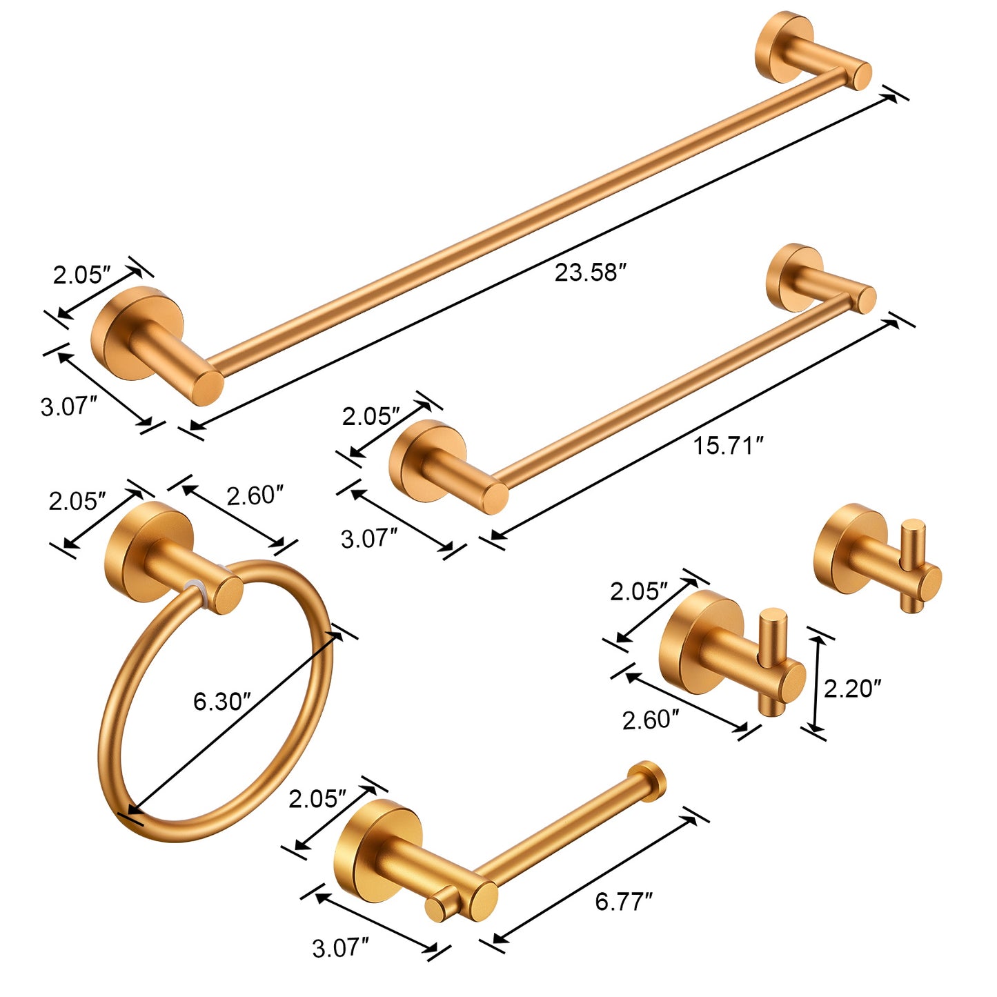 Gluon 6-Piece Bath Hardware Set with Towel Bars x2, Toilet Paper Holder, Robe Hooks x2 and Towel Ring Gold 9b19b4dd006254022ef3ed3870a2c400