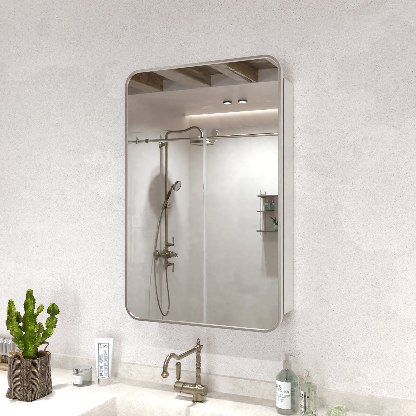 15 in. W. x 24 in. H Rectangular Framed Recessed/Surface Mount Medicine Cabinet with Mirror in Brushed Nickel