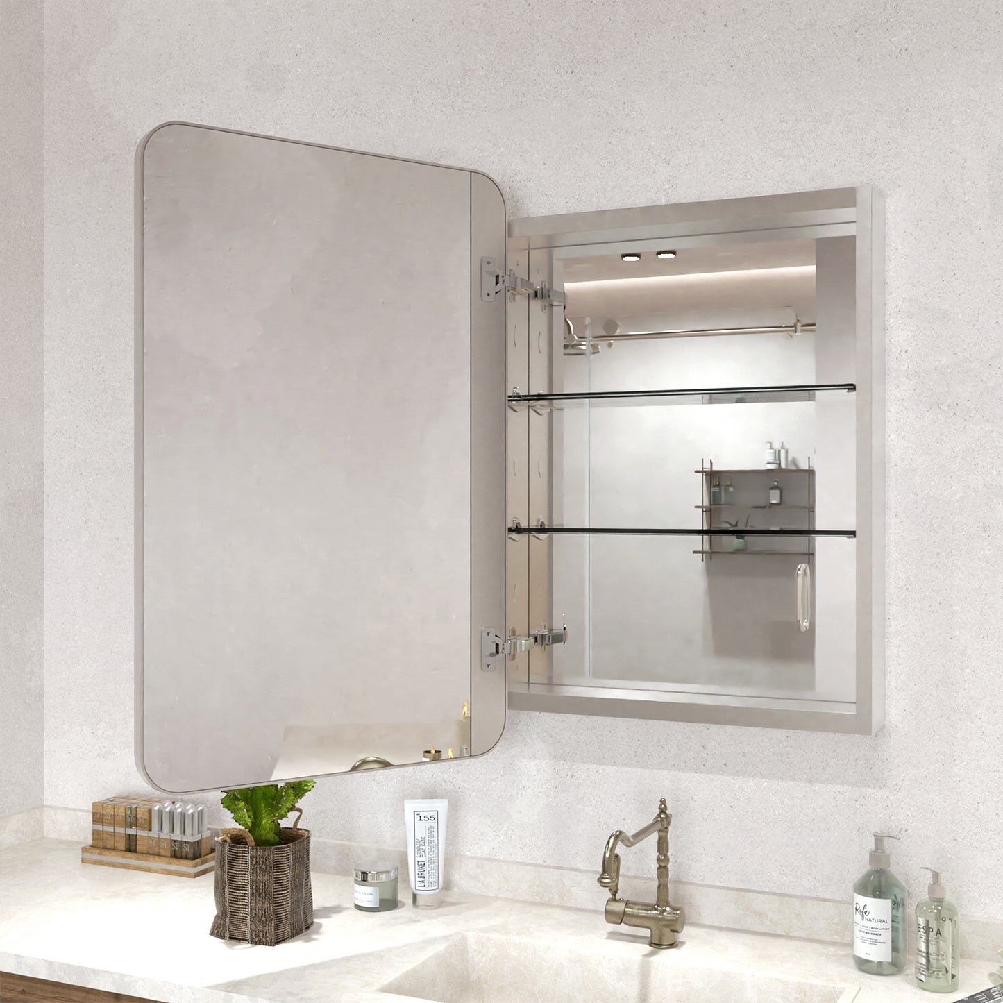 15 in. W. x 24 in. H Rectangular Framed Recessed/Surface Mount Medicine Cabinet with Mirror in Brushed Nickel