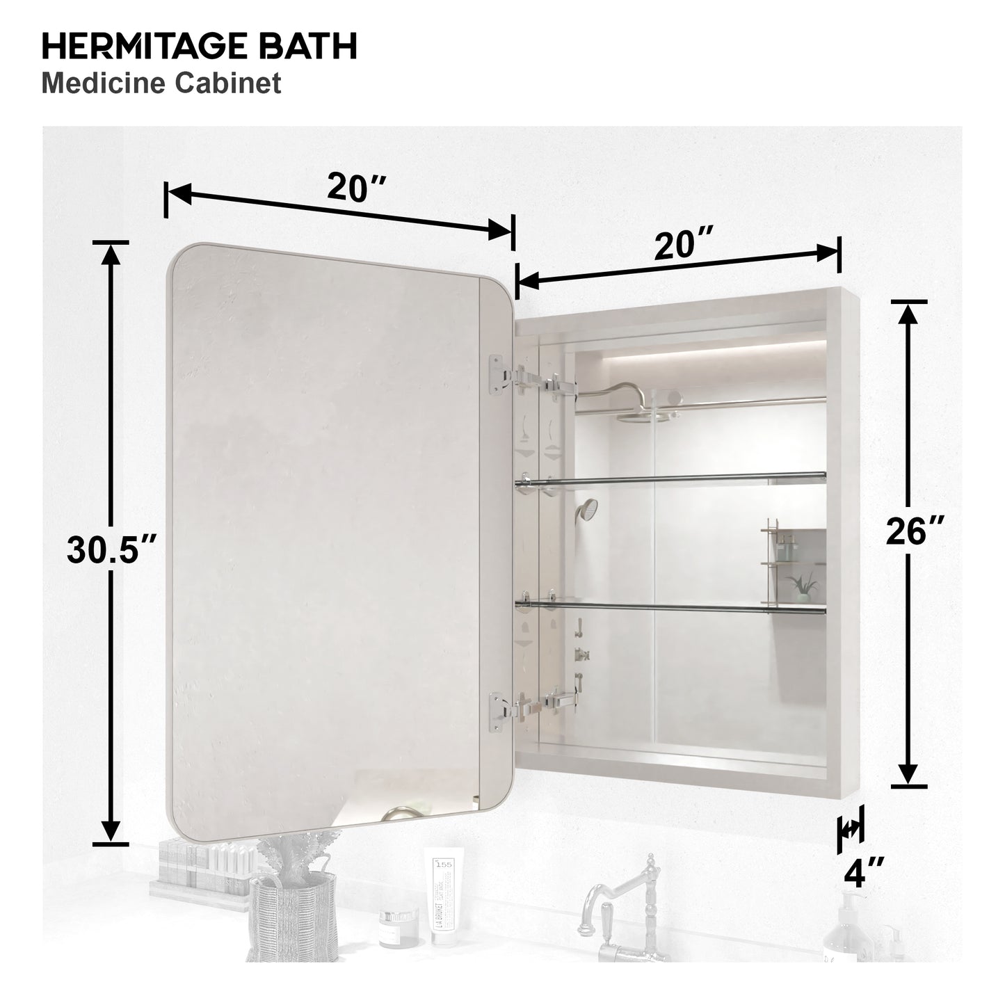 15 in. W. x 24 in. H Rectangular Framed Recessed/Surface Mount Medicine Cabinet with Mirror in Brushed Nickel