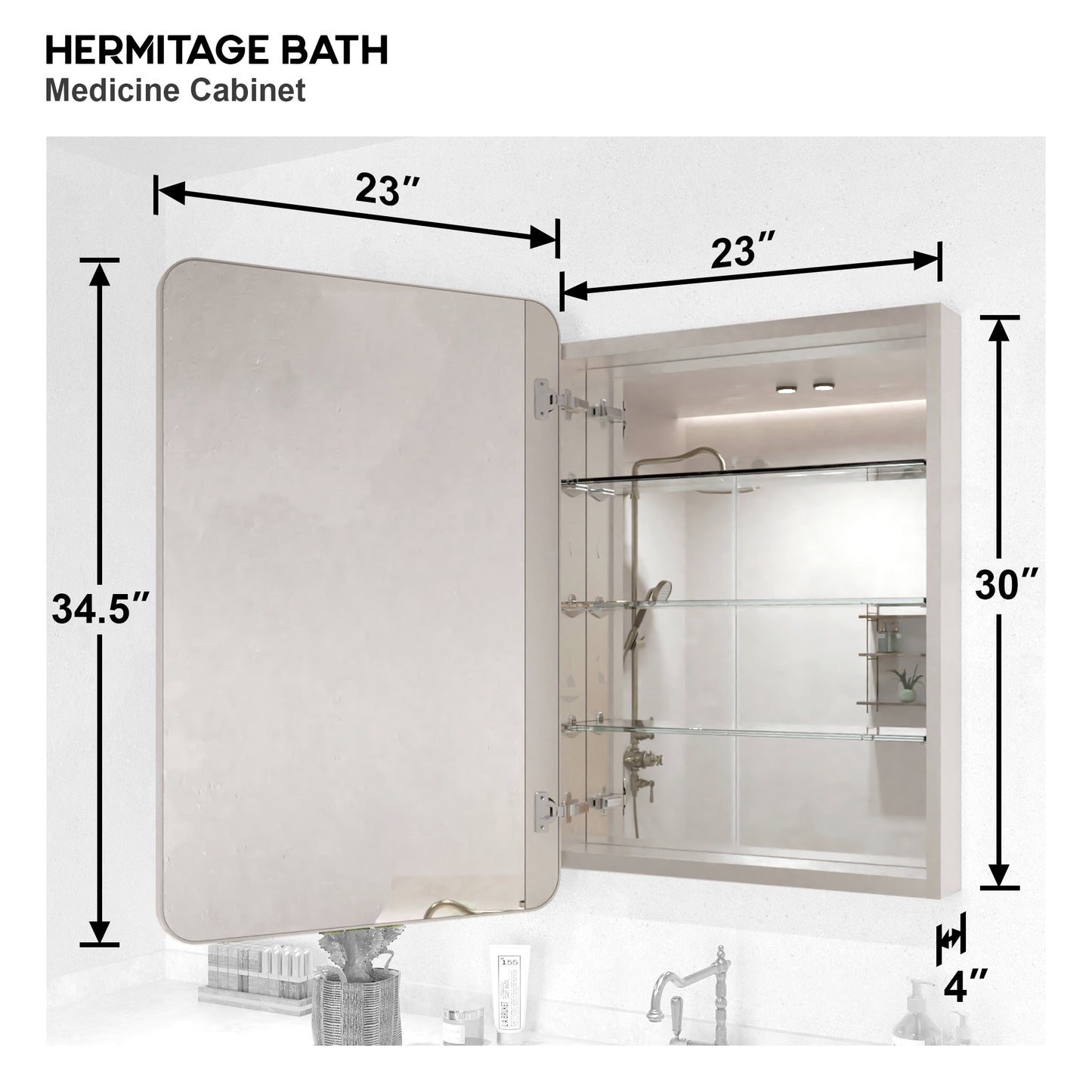 15 in. W. x 24 in. H Rectangular Framed Recessed/Surface Mount Medicine Cabinet with Mirror in Brushed Nickel