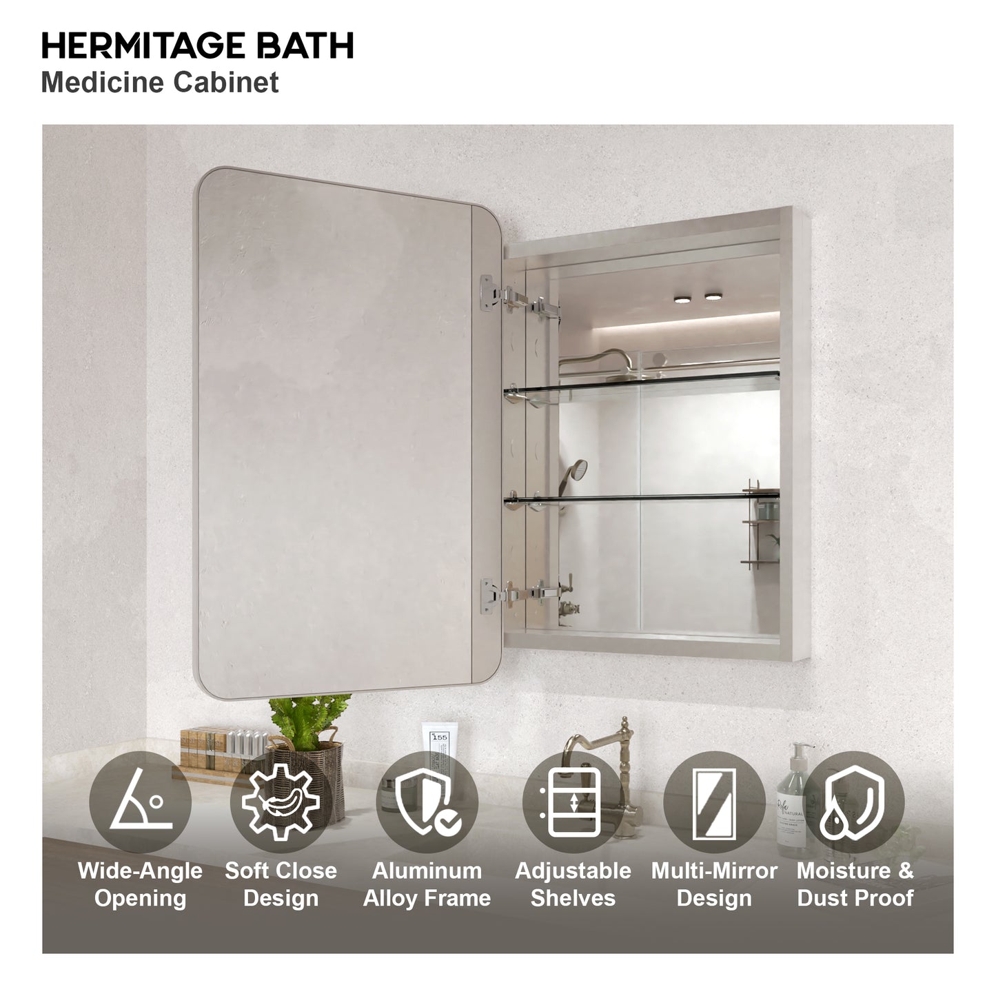 15 in. W. x 24 in. H Rectangular Framed Recessed/Surface Mount Medicine Cabinet with Mirror in Brushed Nickel