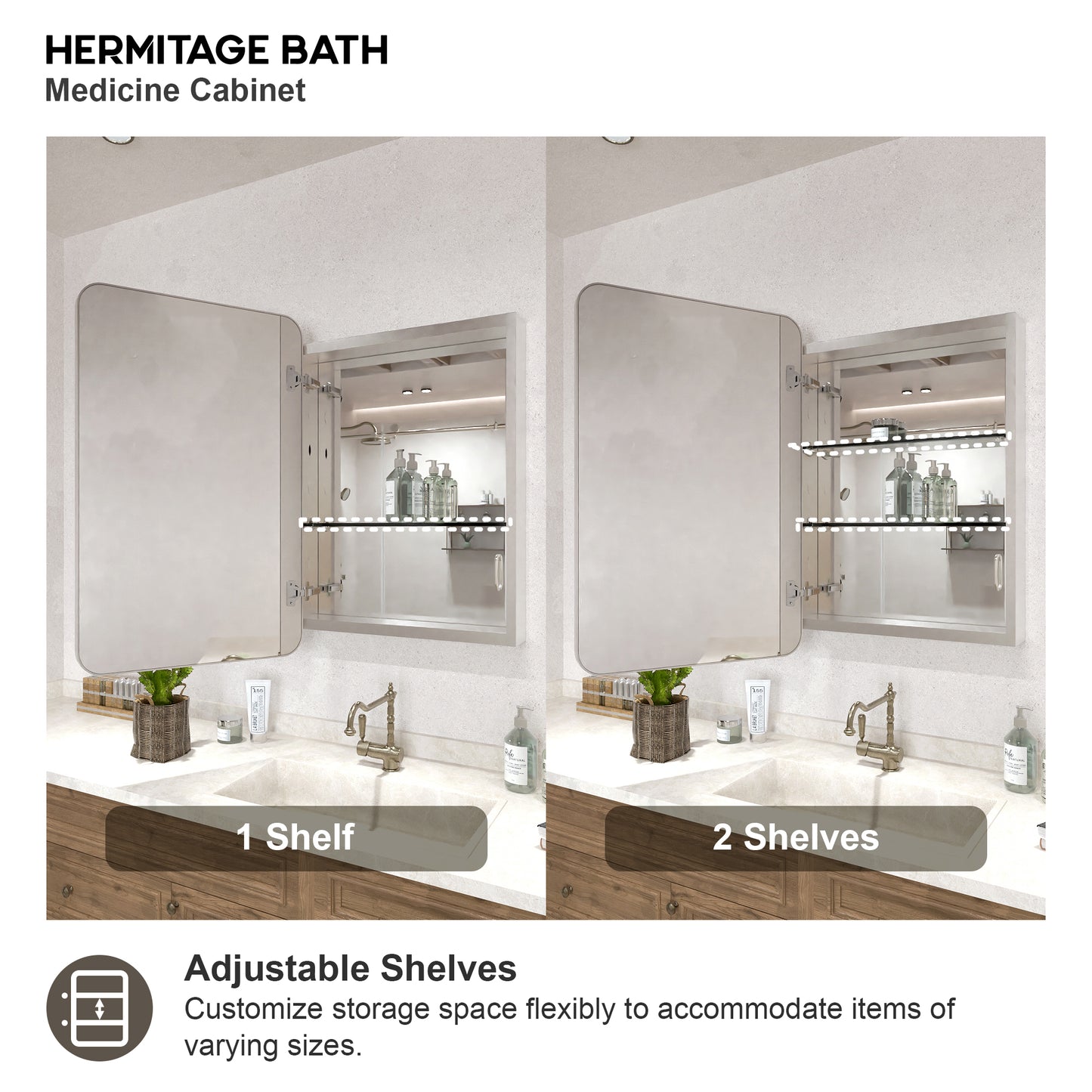 15 in. W. x 24 in. H Rectangular Framed Recessed/Surface Mount Medicine Cabinet with Mirror in Brushed Nickel