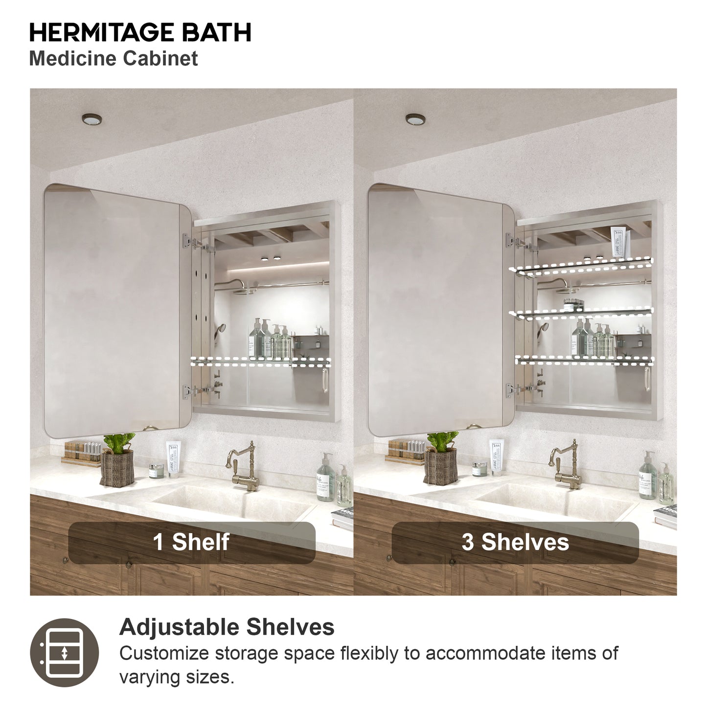 15 in. W. x 24 in. H Rectangular Framed Recessed/Surface Mount Medicine Cabinet with Mirror in Brushed Nickel
