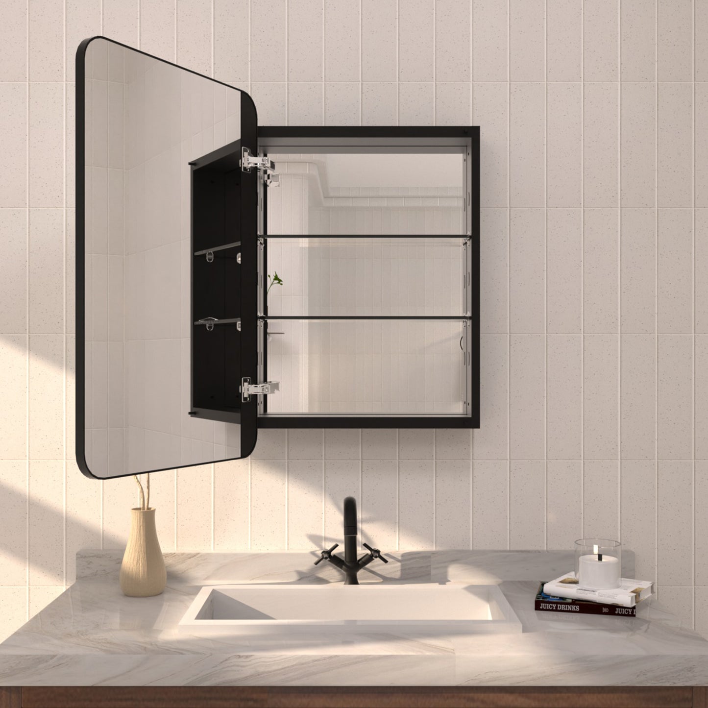 TaiMei multiple sizes Framed Recessed or Surface-Mount Rectangular Aluminum Medicine Cabinet with Mirror