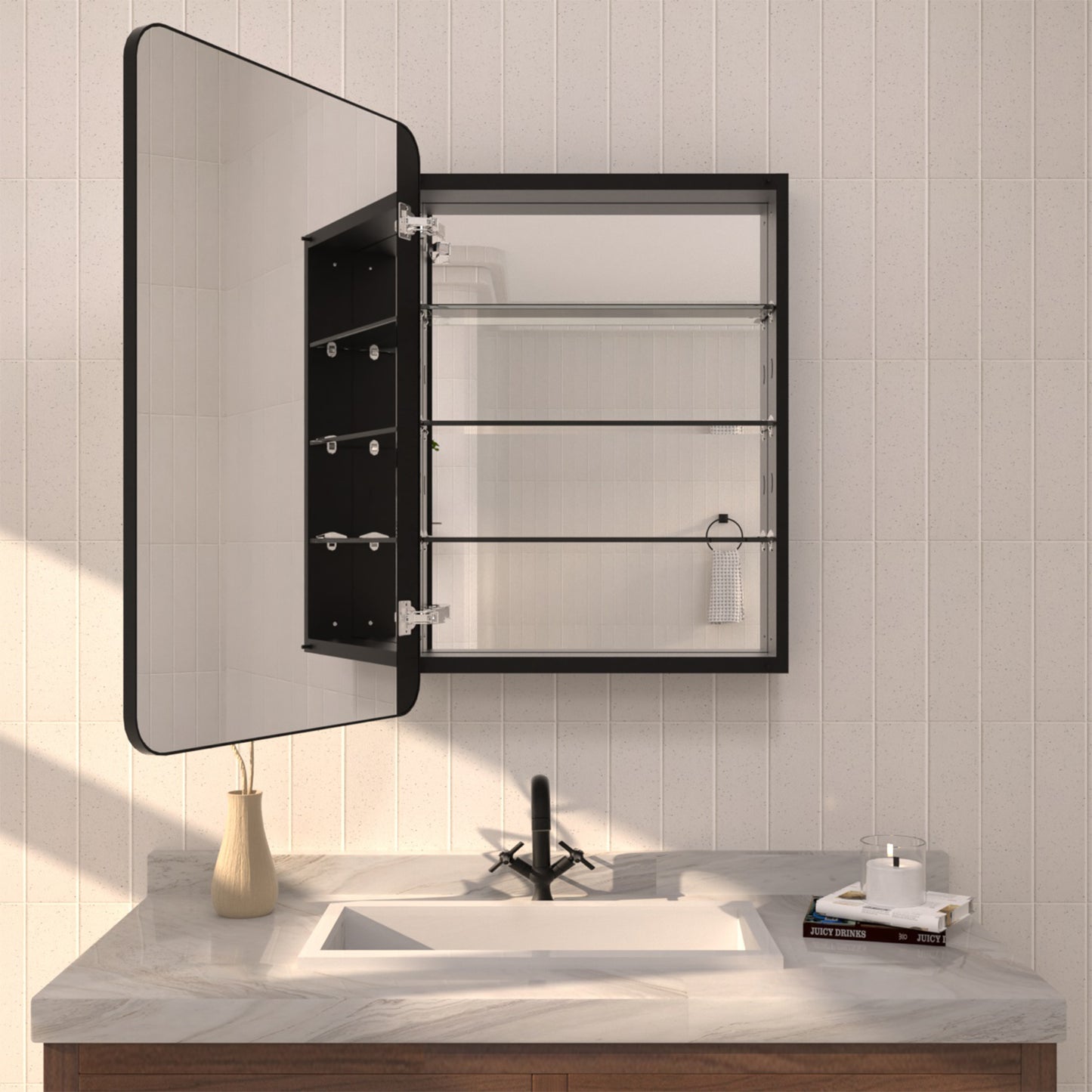 TaiMei multiple sizes Framed Recessed or Surface-Mount Rectangular Aluminum Medicine Cabinet with Mirror