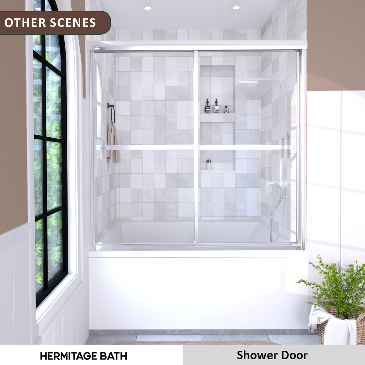 Vitra 59 in. W x 56 in. H Sliding Framed Tub Door in Chrome Finish with Clear Glass