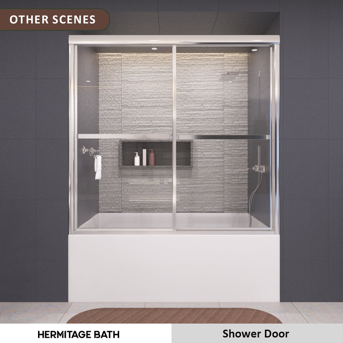Vitra 59 in. W x 56 in. H Sliding Framed Tub Door in Chrome Finish with Clear Glass