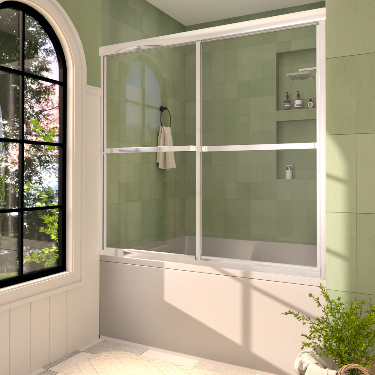 Vitra 59 in. W x 56 in. H Sliding Framed Tub Door in Chrome Finish with Clear Glass