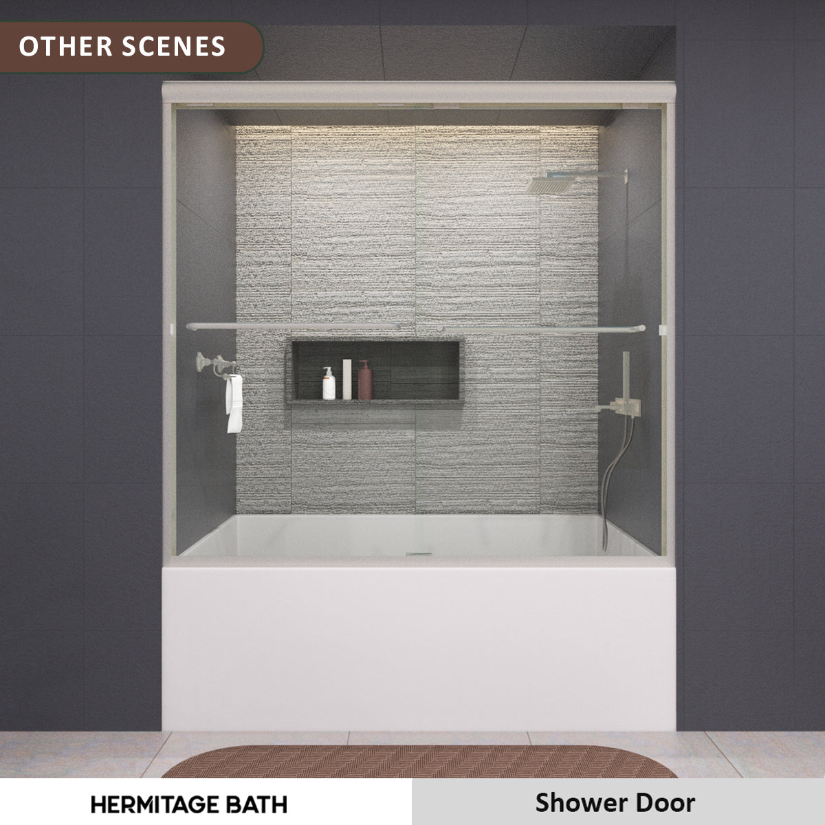 60 in. W x 56 in. H Sliding Semi Frameless Tub Door with Clear Glass