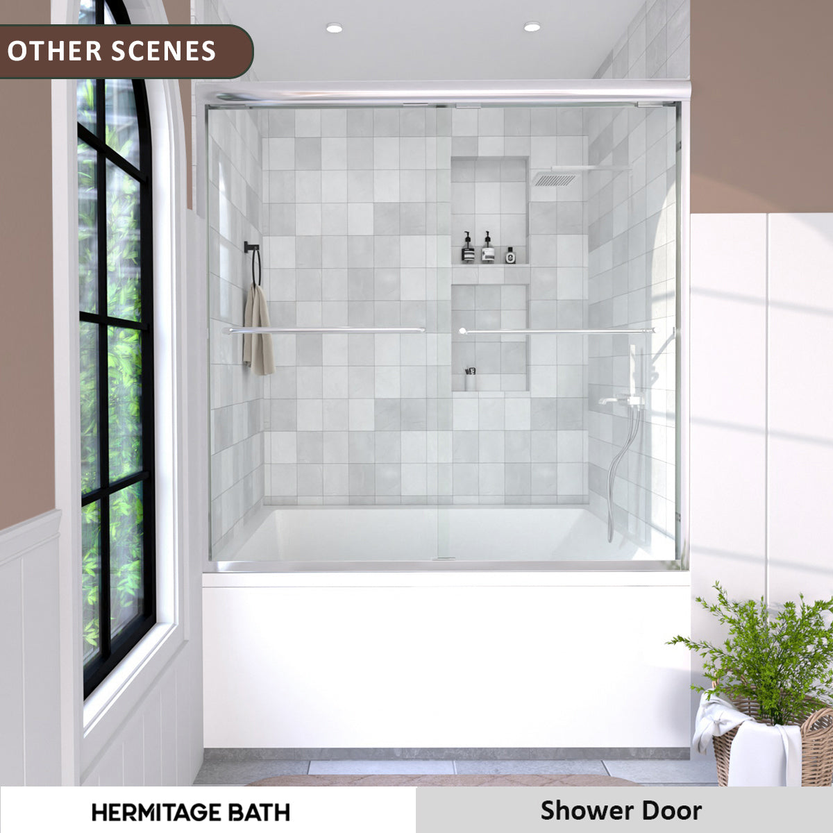 60 in. W x 56 in. H Sliding Semi Frameless Tub Door with Clear Glass