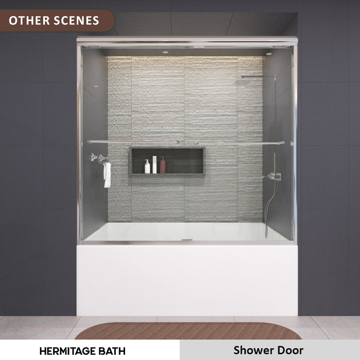 60 in. W x 56 in. H Sliding Semi Frameless Tub Door with Clear Glass