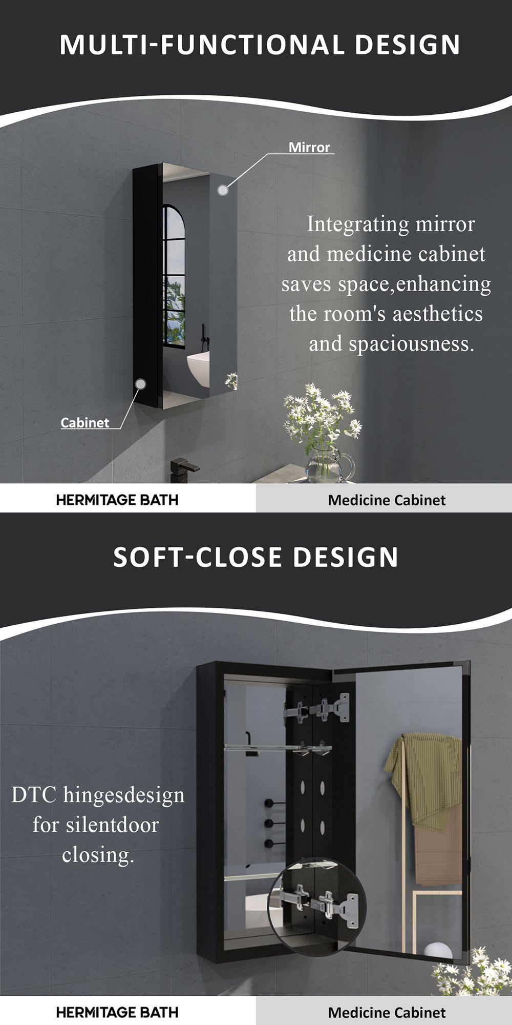 Flicker 12 in. W x 24 in. H Rectangular Aluminum or Surface-Mount Beveled Medicine Cabinet with Mirror
