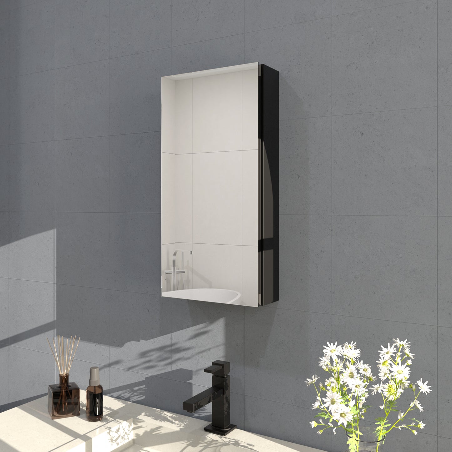 Flicker 12 in. W x 24 in. H Rectangular Aluminum or Surface-Mount Beveled Medicine Cabinet with Mirror