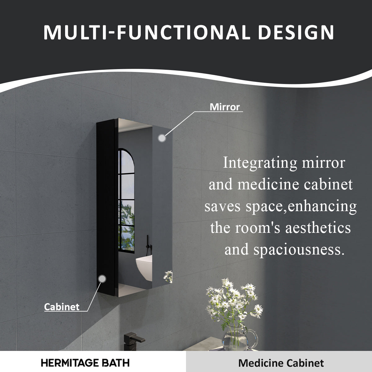 Flicker 12 in. W x 24 in. H Rectangular Aluminum or Surface-Mount Beveled Medicine Cabinet with Mirror