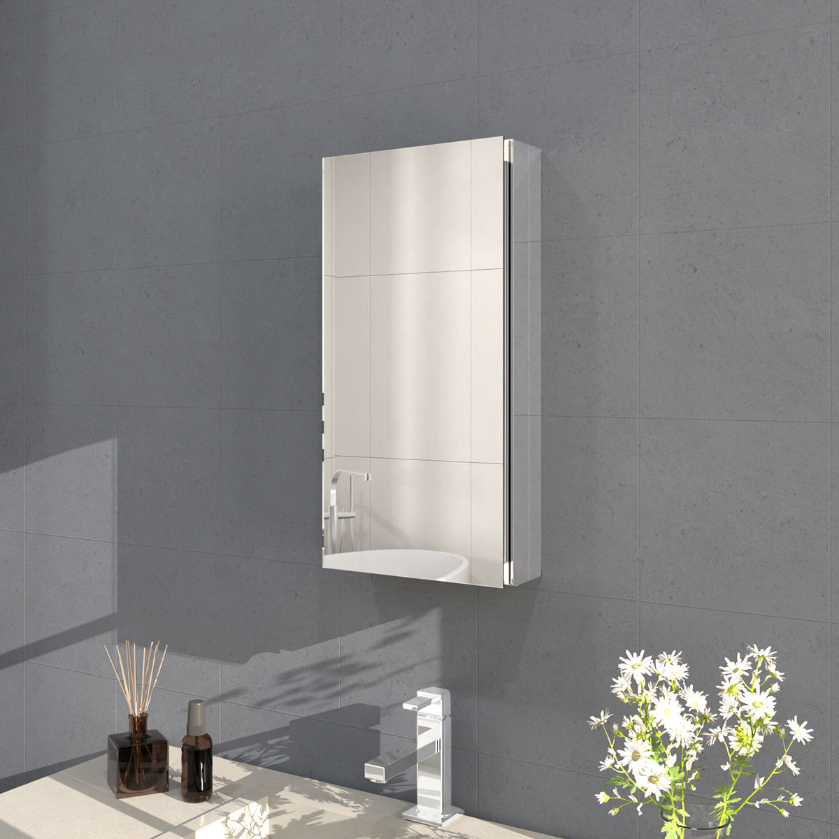 Flicker 12 in. W x 24 in. H Rectangular Aluminum or Surface-Mount Beveled Medicine Cabinet with Mirror