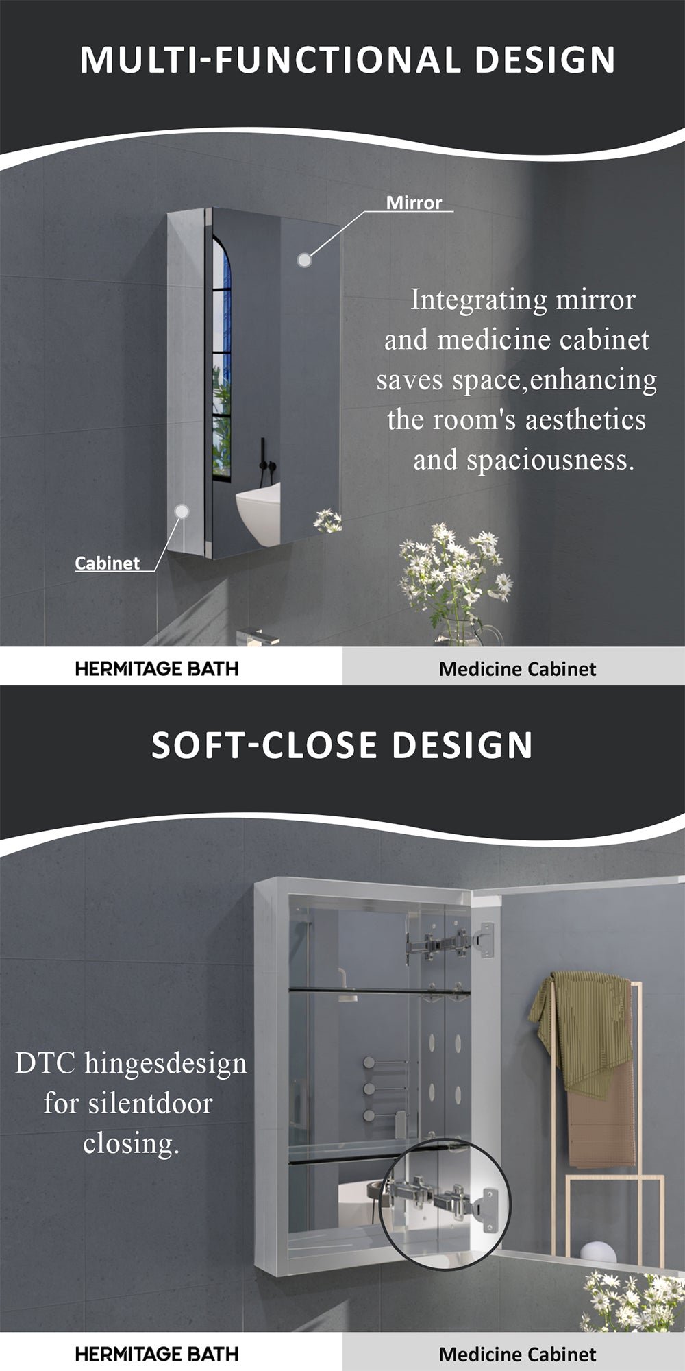 Flicker 15 in. W x 24 in. H Rectangular Aluminum or Surface-Mount Beveled Medicine Cabinet with Mirror
