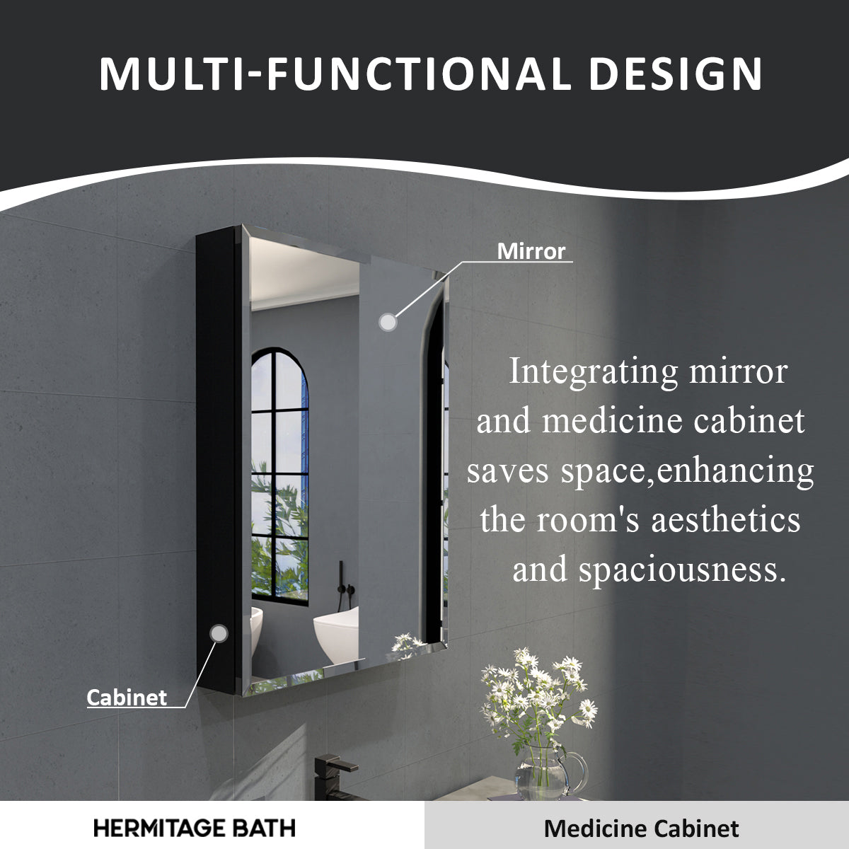 Flicker 23 in. W x 30 in. H Rectangular Aluminum or Surface-Mount Beveled Medicine Cabinet with Mirror