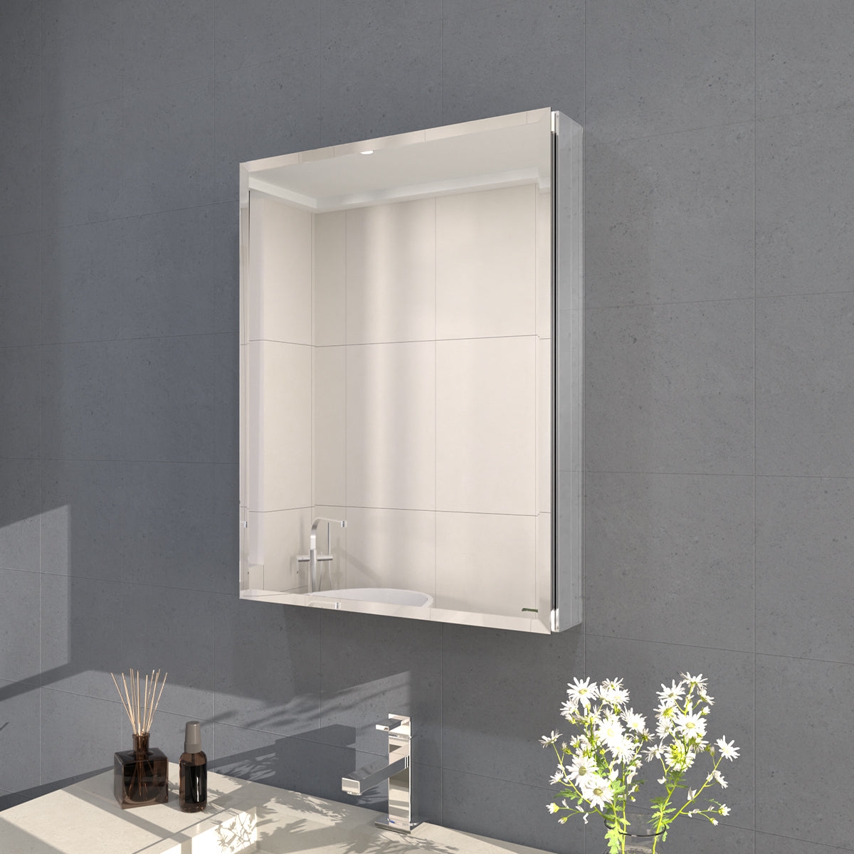 Flicker 23 in. W x 30 in. H Rectangular Aluminum or Surface-Mount Beveled Medicine Cabinet with Mirror