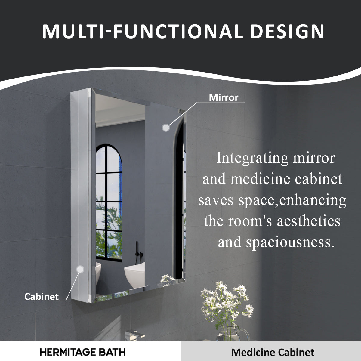 Flicker 23 in. W x 30 in. H Rectangular Aluminum or Surface-Mount Beveled Medicine Cabinet with Mirror