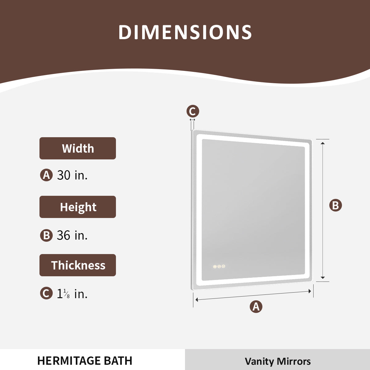 Niveous Frameless LED Vanity Mirror - Available in 30x36 in. & Other Sizes