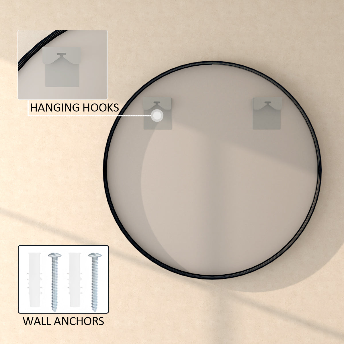 Tanx Round Framed Wall Bathroom Vanity Mirror in Matte Black
